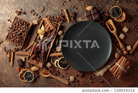 Various spices and seasonings for making aromatic coffee-based drinks. Various spices and seasonings for making aromatic coffee-based drinks. 130034318