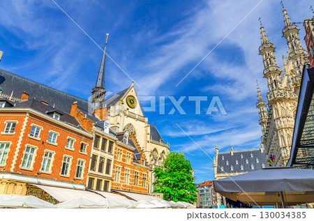 Saint Peter's Roman Catholic Church Sint-Pieterskerk and Town Hall Brabantine Gothic style building on Grote Markt Big Market square in Leuven city historical center, Flemish Region, Belgium Saint Peter's Roman Catholic Church Sint-Pieterskerk and Town Hall Brabantine Gothic style building on Grote Markt Big Market square in Leuven city historical center, Flemish Region, Belgium 130034385