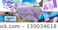 A Collage of Lavender Flowers and Spa Products for Relaxation. 130034618