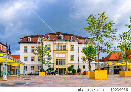 Rathaus Ludwigsburg Town Hall City Hall Stadt building and trees in pots on Rathausplatz square in old town Ludwigsburg city historic center Mitte, Baden-Wurttemberg state, Germany 130034688