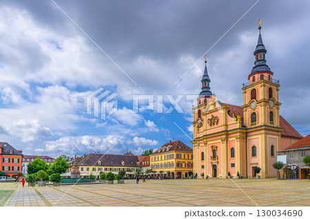 Ludwigsburg city historic center, Ludwigsburg City Church Evangelische Stadtkirche, old houses buildings on Marktplatz Market square in old town Ludwigsburg Mitte, Germany 130034690