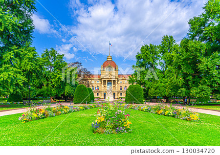 Palais du Rhin Palace of the Rhine German architecture style building, War memorial statue on Republic Square in Strasbourg city historic centre Neustadt district, Alsace Grand Est region, France Palais du Rhin Palace of the Rhine German architecture style building, War memorial statue on Republic Square in Strasbourg city historic centre Neustadt district, Alsace Grand Est region, France 130034720