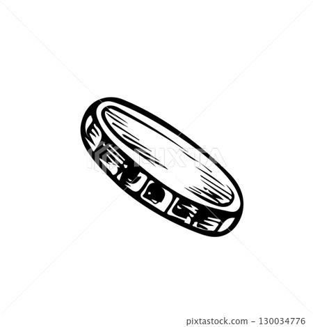 Coin. Vector, black and white graphic illustration. For postcards, banners and flyers, packaging, invitations, holiday decor, and more. Coin. Vector, black and white graphic illustration. For postcards, banners and flyers, packaging, invitations, holiday decor, and more. 130034776