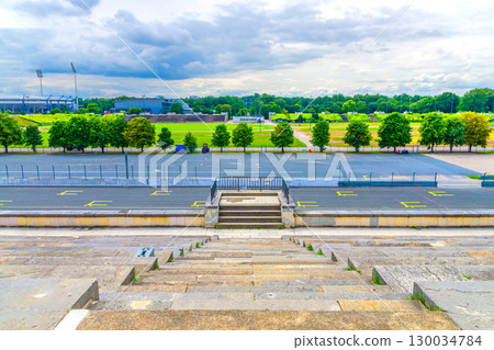 Grandstand and stand Zeppelin Tribune, Soldiers Field Nurnberg Rams Soldierfield and Norisring rally grounds in Zeppelinfeld Zeppelin Field in Nuremberg city, Middle Franconia, Bavaria state, Germany 130034784