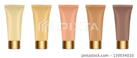 Set of nude beige tubes. 3d mockup. Shades of natural beige color Set of nude beige tubes. 3d mockup. Shades of natural beige color 130034810