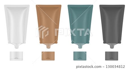 Set of white, brown, green and black tubes. Eco-friendly paper package 130034812