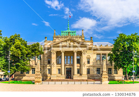 Palais de Justice palace neo-Greek building facade on Place Gisele Halimi square in old town Strasbourg city historic centre Tribunal quarter Neustadt district, Alsace Grand Est region, France Palais de Justice palace neo-Greek building facade on Place Gisele Halimi square in old town Strasbourg city historic centre Tribunal quarter Neustadt district, Alsace Grand Est region, France 130034876