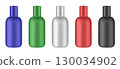 Set of cosmetic bottles with long cap. Green, blue, red, black and white bottles. Cream, lotion or serum 130034902