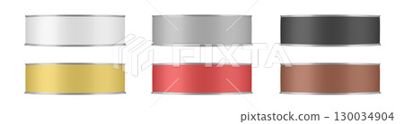 Set of tin cans for sardines, anchovies, sprats or tuna preserves. White, gray, black, gold 130034904