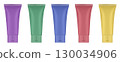 Rainbow palette of acrylic paint in plastic tubes. Liquid watercolor. 130034906