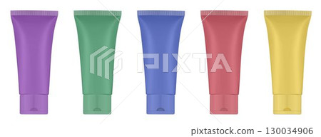 Rainbow palette of acrylic paint in plastic tubes. Liquid watercolor. Rainbow palette of acrylic paint in plastic tubes. Liquid watercolor. 130034906