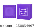 Purple condom packaging mockup. Contraception method, safe love. Foil pouch and box 130034907