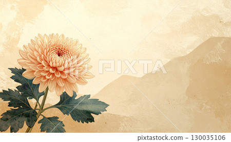 Elegant and calming chrysanthemum flowers painted on a Japanese paper-style background 130035106