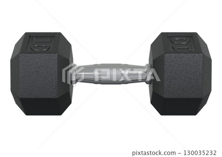 Hex Dumbbell with number 10, weightlifting gym equipment side view Hex Dumbbell with number 10, weightlifting gym equipment side view 130035232