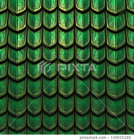 Green dragon scale textured pattern, fantasy reptile skin style. 130035288