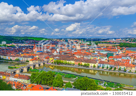 Wurzburg cityscape, aerial panoramic view of Wurzburg old town altstadt, old colorful buildings, skyline horizon panorama of Wurzburg city historical center, Lower Franconia, Bavaria state, Germany Wurzburg cityscape, aerial panoramic view of Wurzburg old town altstadt, old colorful buildings, skyline horizon panorama of Wurzburg city historical center, Lower Franconia, Bavaria state, Germany 130035412