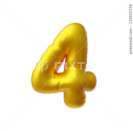 Realistic 3D volume gold foil inflated balloon number four, vector numeric symbol 4 typing odd count symbol air balloon 130035539