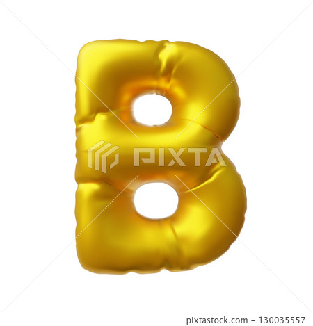 English alphabet uppercase letter B from gold air inflated balloon 3D vector icon, render type symbol, foil puffy font 130035557