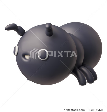 Cute black spider realistic 3D plastic style vector icon, cartoon smiling insect, wildlife fauna, entomology isolated 130035609