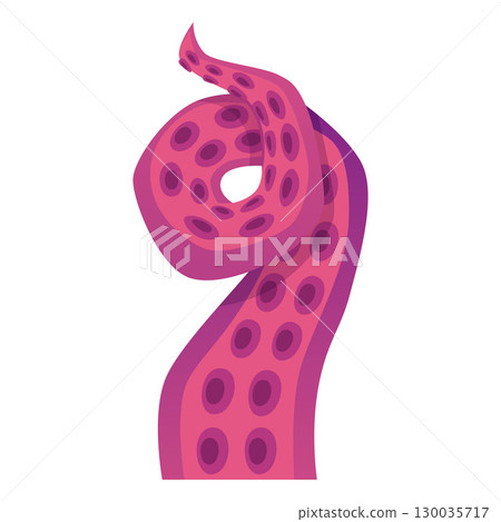 Octopus twisted long tentacle with suckers vector flat icon, sea monster kraken swirl limb, cartoon sea and ocean animal Octopus twisted long tentacle with suckers vector flat icon, sea monster kraken swirl limb, cartoon sea and ocean animal 130035717