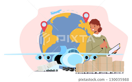 Woman logistician checking warehouse and cargo delivery service provided by aircraft transport Woman logistician checking warehouse and cargo delivery service provided by aircraft transport 130035988