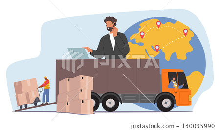 Global international logistic company worker managing warehouse work and cargo shipping process Global international logistic company worker managing warehouse work and cargo shipping process 130035990