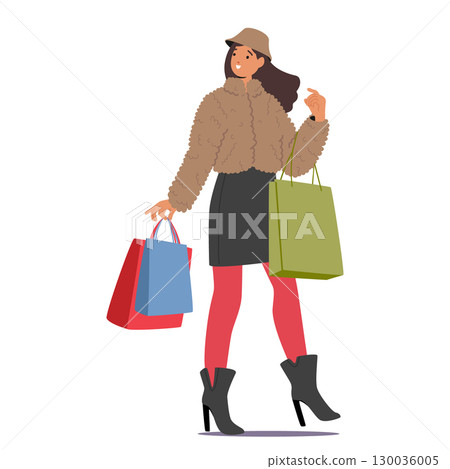 Fashion lady style woman cartoon characters with shopping bags enjoying autumn sale discount Fashion lady style woman cartoon characters with shopping bags enjoying autumn sale discount 130036005