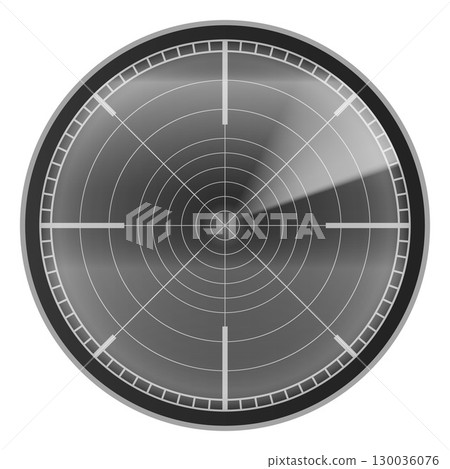 Realistic digital gray HUD radar display in searching, detection system, vector navigation interface navy or air sonar 130036076