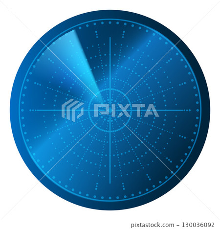 Realistic digital blue HUD radar dotted display searching, vector navigation navy or air sonar system radial dashboard Realistic digital blue HUD radar dotted display searching, vector navigation navy or air sonar system radial dashboard 130036092