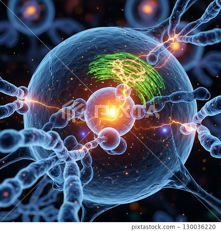 Abstract molecular structure glowing with connections and digital sci-fi energy. 130036220