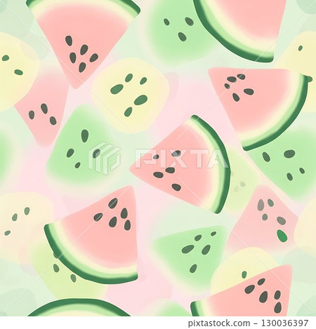 Cute pastel watermelon slice seamless pattern illustration. 130036397