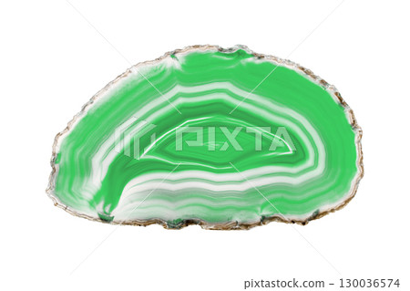 Painted Green Agate Slice with White Veins on White Background for Decor 130036574