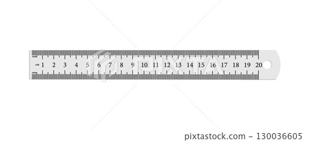 Metal ruler 20 cm with millimeter and centimeter scale on white background 130036605