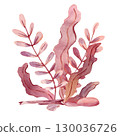 Watercolor composition shadow of pink fantasy branches of seaweed, rocks and brunch 130036726