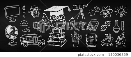 Chalkboard school doodle set 130036869