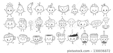 Cute food and drink characters set Cute food and drink characters set 130036872