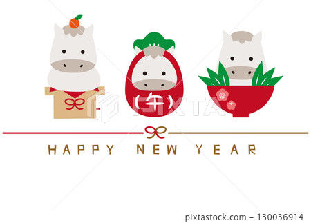 2026 New Year's card Happy New Year Mizuhiki Horizontal Three lucky charms White horse 130036914