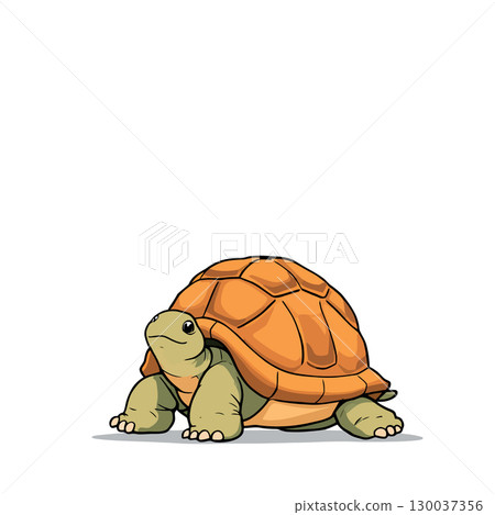 Cute turtle walking slowly with its orange shell 130037356