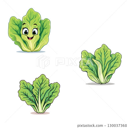 Happy cartoon lettuce character showing different expressions Happy cartoon lettuce character showing different expressions 130037368