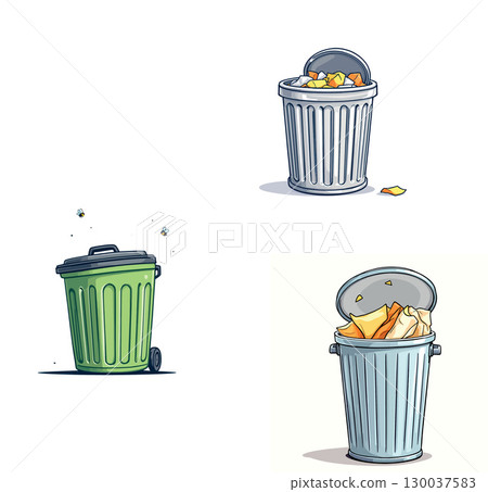Garbage bins overflowing with trash and attracting flies Garbage bins overflowing with trash and attracting flies 130037583