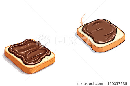 Vsai two slices of bread covered with chocolate cream on white background Vsai two slices of bread covered with chocolate cream on white background 130037586