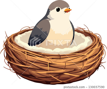 Small bird resting in nest, symbol of new life and fragility 130037590