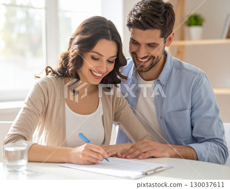A moment of happiness for a married couple 130037611