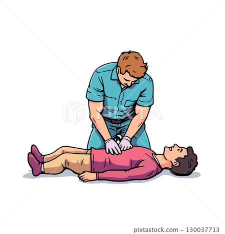 Paramedic performing cpr on unconscious patient, saving lives through first aid 130037713