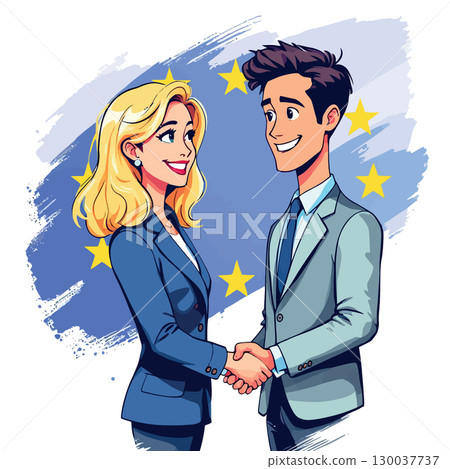 Businesspeople shaking hands with european union flag background 130037737