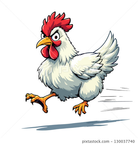 Angry cartoon chicken running at high speed 130037740