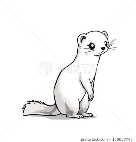 Cute least weasel standing and looking around, wildlife illustration 130037743