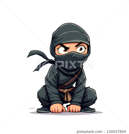 Ninja warrior crouching and ready to attack Ninja warrior crouching and ready to attack 130037804