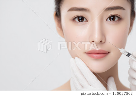 Close up of a woman receiving cosmetic injections - aesthetic medicine concept 130037862