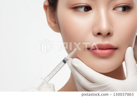 Close up of a woman receiving cosmetic injections - aesthetic medicine concept 130037863
